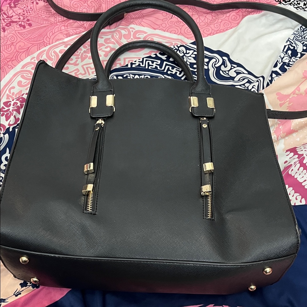 Carlos Santana Black Tote with Gold Accents
